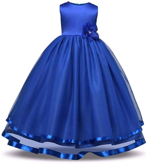 Main Girls Maxi/Full Length Party Dress  (Dark Blue, Sleeveless) image
